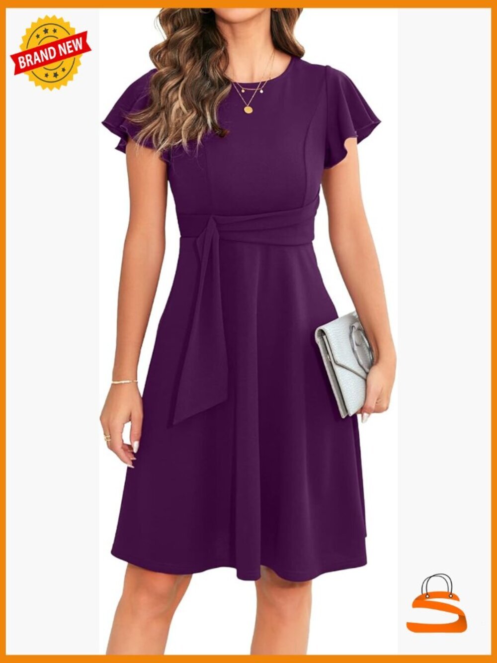 Elegant Ruffle Sleeve A-Line Swing Dress with Belt